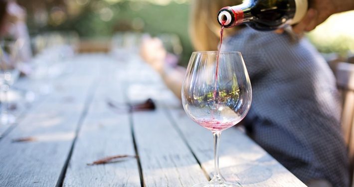 Wine being poured at vineyard in Western North Carolina